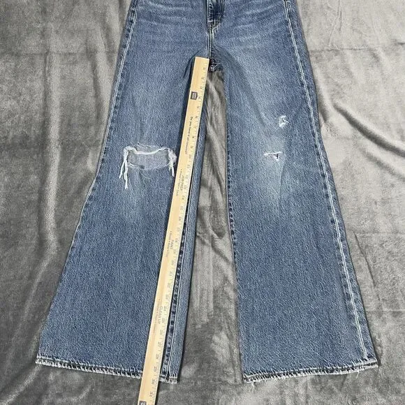Levi's High Loose Flare Jeans Womens 26 X 32 Blue Wash High Rise Distressed - Picture 5 of 14
